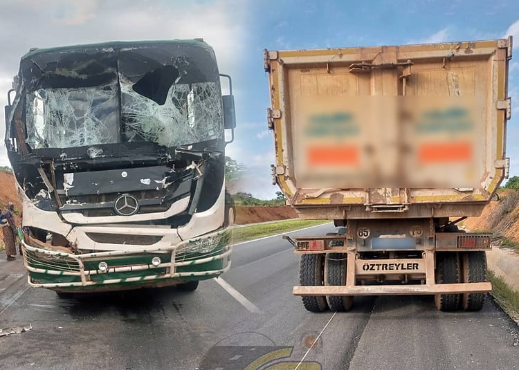 Un car et une benne accidentées