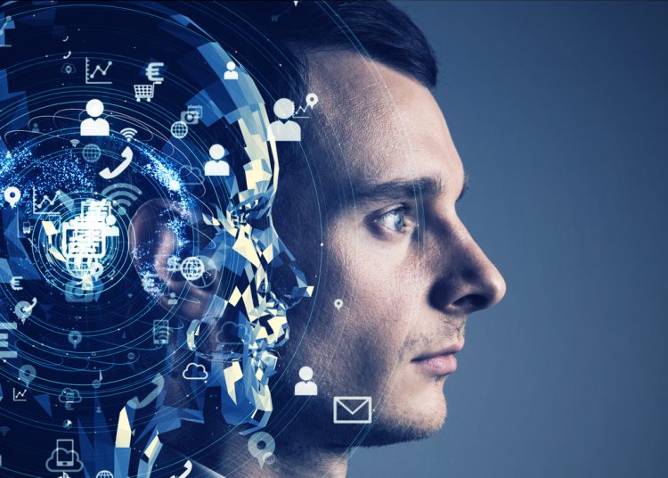 AI (Artificial Intelligence) concept. Communication network.