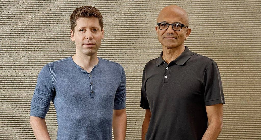 Sam Altman, exCEO de OpenAI et Satya Nadella, Directeur général de Microsoft