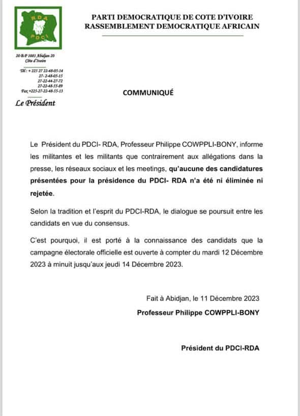 Côte d'Ivoire / PDCI-RDA : Guikahué non disqualifié, la course à la présidence du vieux parti se poursuit