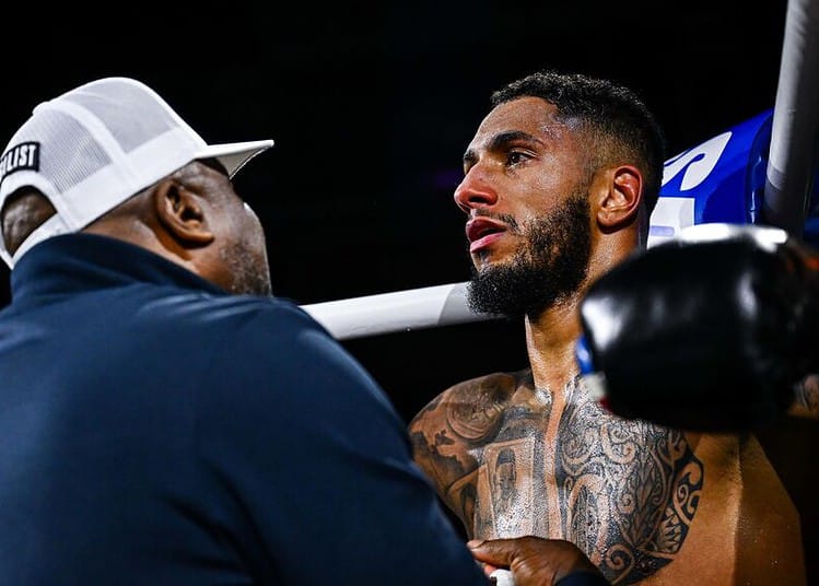Coach Don Charles gives instructions to Tony YOKA during the International Heavyheight Contest fight between Tony Yoka and Ryad Merhy at Roland Garros on December 9, 2023 in Paris, France. (Photo by Baptiste Fernandez/Icon Sport)