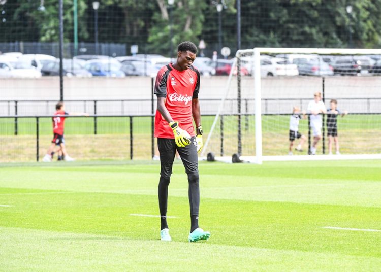 Babacar NIASSE of Guingamp during the friendly match between EA Guingamp and FC Lorient on July 22, 2023 in Guingamp, France. (Photo by Daniel Derajinski/Icon Sport)