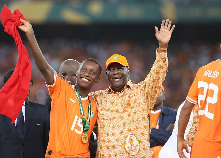 Max Gradel of Cote dIvoire celebrates victory during the 2023 Africa Cup of Nations final match between Nigeria and Cote dIvoire at Alassane Ouattara Stadium in Abidjan, Cote dIvoire on 11 February - Photo by Icon Sport