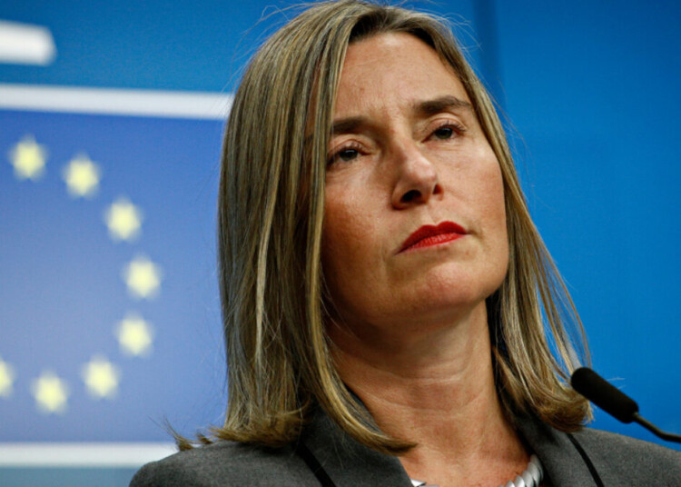 Brussels,Belgium 18th Mar, 2019.High Representative of the EU for Foreign Affairs and Security, Federica Mogherini gives a press conference at the end of EU Foreign Affairs Council meeting.