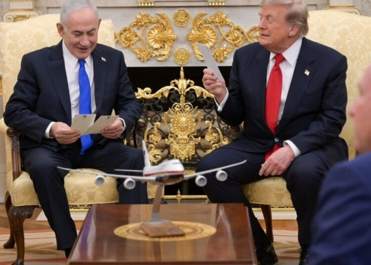 WASHINGTON DC, USA - JULY 28: (----EDITORIAL USE ONLY â" MANDATORY CREDIT - 'MA'AYAN TOAF / GPO / HANDOUT' - NO MARKETING NO ADVERTISING CAMPAIGNS - DISTRIBUTED AS A SERVICE TO CLIENTS----) U.S. President Donald Trump meets Israeli Prime Minister Benjamin Netanyahu at White House in Washington DC, United States on July 28, 2026. (Photo by Maâayan Toaf (GPO)/Handout/Anadolu via Getty Images)